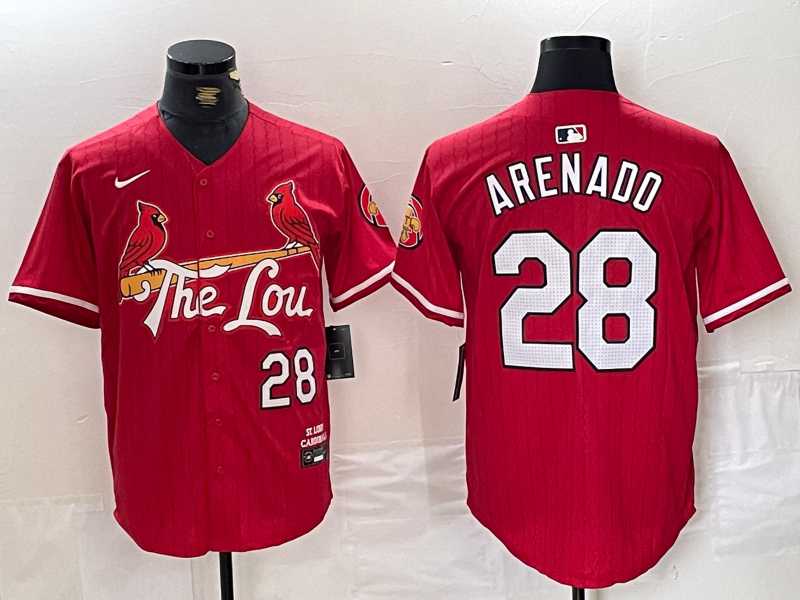 Mens St. Louis Cardinals #28 Nolan Arenado Red 2024 City Connect Limited Stitched Baseball Jersey